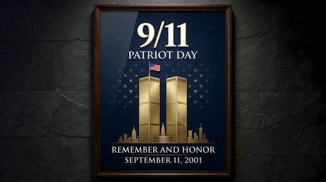 9/11 patriot day memorial poster with twin towers illustration and american flag to remember and honor the victims of september 11 2001