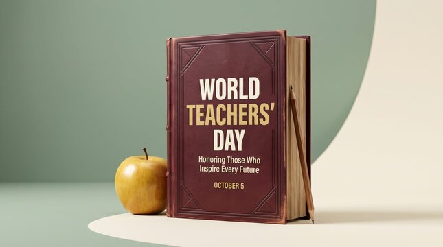 World teachers day book with apple on table