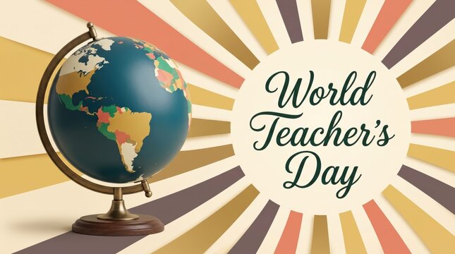World teacher's day illustration with globe and sunburst background