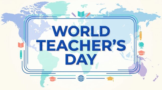 World teacher's day colorful vector illustration on world map background