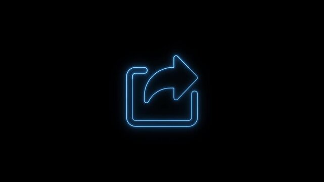 Neon Glowing Share External Link Icon Animation on Black Background Loop