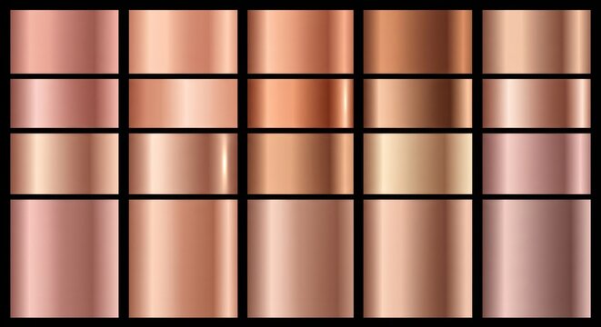 Collection of rose gold metallic gradients for high quality design assets.