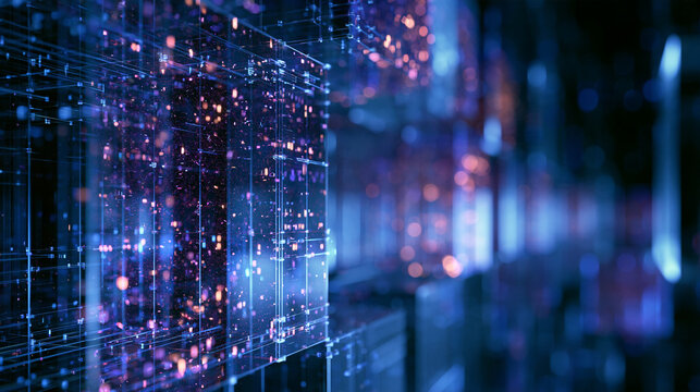 Abstract Futuristic Blue Digital Data Infrastructure Block Network Technology Background