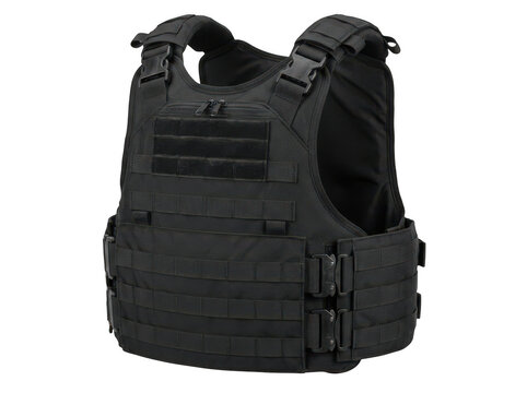 Black tactical vest isolated on plain background