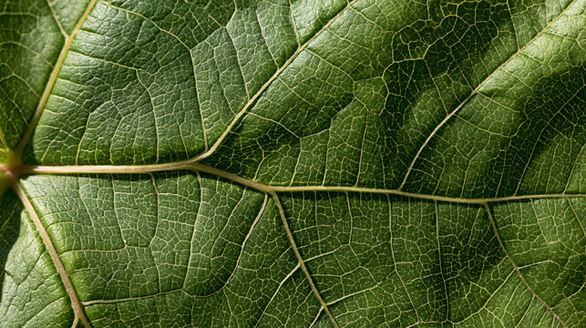 Detailed close-up of a green leaf showing intricate vein patterns and textures.