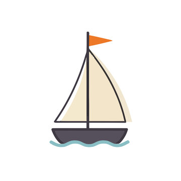 Sailboat with orange flag on water