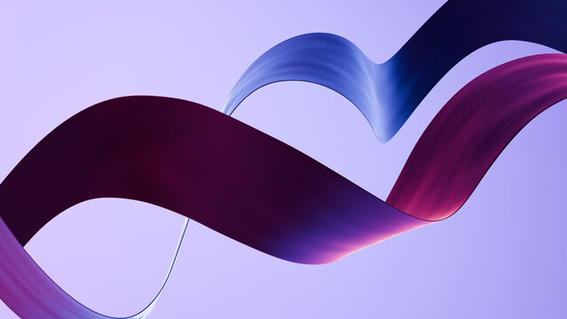 Abstract ribbon wave curve purple blue gradient background with flowing fabric shape, smooth motion, light glow, modern design