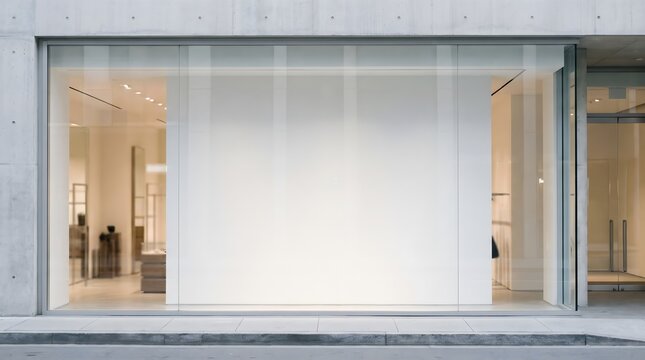 Modern Storefront Window Mockup with Blank Display Panel for Advertising and Branding in Urban City, Abundant Copy Space