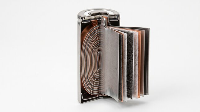 Cross section of a lithium ion battery cell interior.