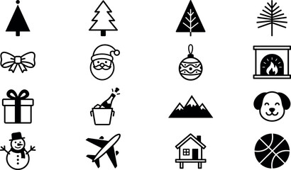Fototapeta premium Minimalist Christmas and winter holiday line icon collection set featuring cozy lifestyle symbols isolated on white background