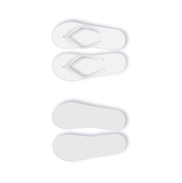 Realistic 3d White Blank Empty Flip Flop Closeup Isolated on White Background. Design Template of Summer Beach Flip Flops Pair Mockup. Vector