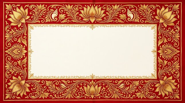 Vintage bengali red decorative border with intricate floral and geometric patterns for framing or design projects