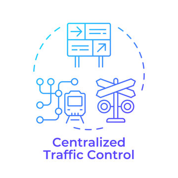 Centralized traffic control gradient outline concept icon. Supervise train movements. Rail transportation management system. Dual-tone line illustration inside modern circular design. Round graphic
