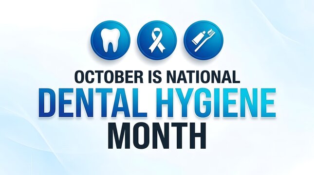 October is national dental hygiene month with a ribbon toothbrush and dental health illustration