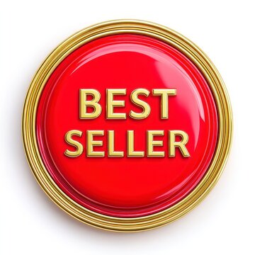 Red and Gold Best Seller Emblem on White Background