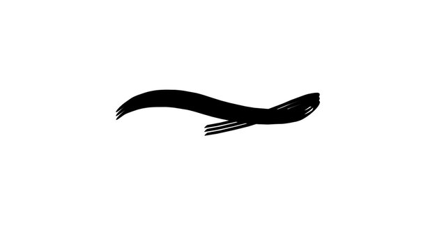 Black abstract swoosh vector icon with fork lines, bold ribbon curve wave shape, dynamic flowing brush stroke logo design element for modern business branding