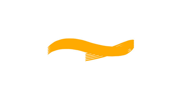 Orange abstract swoosh vector icon with brush stroke lines, dynamic ribbon curve logo design element, modern minimal flowing wave shape for business branding and creative graphic design projects