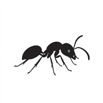 Detailed black silhouette of an ant walking from side view isolated on white background with silhouette wildlife isolated creature illustration