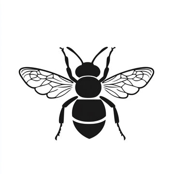 Stylized black insect silhouette of a honey bee with detailed wing venation honeybee silhouette illustration isolated wildlife bumblebee