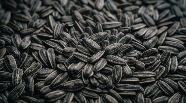 Healthy vegan snack of roasted sunflower seeds in shells, packed with protein and vitamins.