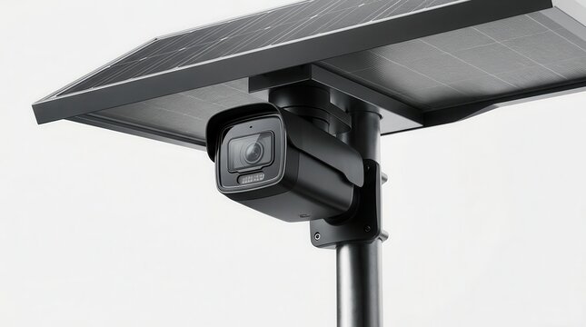 A solar powered AI camera system surveilling traffic and car license plates on a city street.