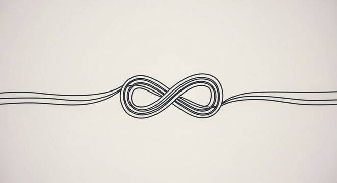 Continuous thin black lines intertwine gracefully to form a symmetrical eternity symbol centered horizontally across the frame symbolizing endless possibilities and perpetual motion in design