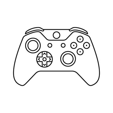 Modern game controller icon featuring ergonomic gamepad layout with joysticks buttons and d-pad for digital gaming entertainment software console hardware interface.