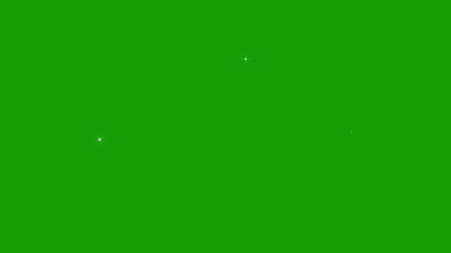 Star twinkle glitter white cartoon doodle animation, flat vector blinking shining light twinkling effect glowing on transparent green screen background, starry sky festive overlay 4K video