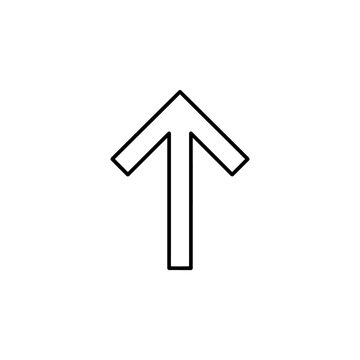 Directional arrow pointing upwards as a clean black line vector icon for navigation interface design ui elements user guidance system and web button graphics.