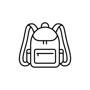 Backpack outdoor travel bag black outline icon for student school supply hiking gear adventure equipment and storage sack design visual asset multipurpose art.