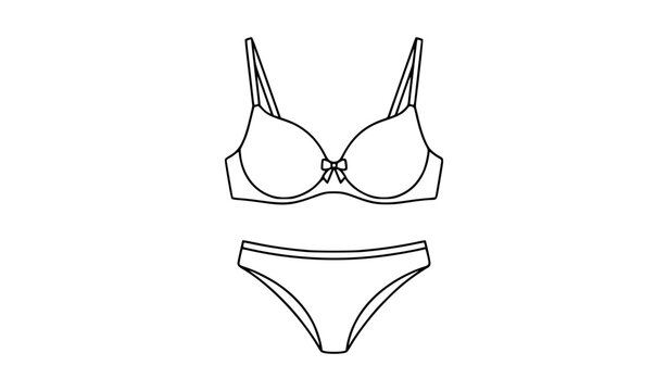 Elegant lingerie bra and briefs thin line vector icon isolated on white
