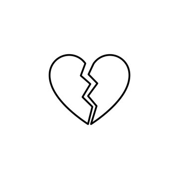 Broken heart shape icon featuring jagged crack lines symbolizes heartbreak sadness emotional pain and relationship separation for social media or design projects.