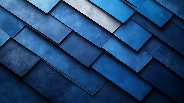 Textured blue rectangular tiles arranged in an interlocking geometric pattern create a modern visual