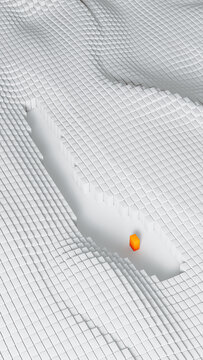 Isolated Orange Cube Leading Through Abstract Digital Maze