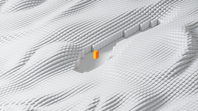 Orange Leader Cube Centered in Futuristic White Landscape