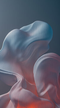 Vertical Flowing Mesh Sculpture with Red Glow
