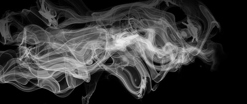 Elegant White Smoke Waves Flowing on Black Background in 4K
