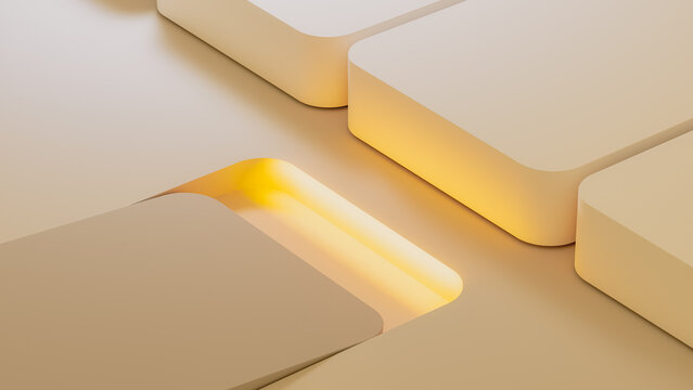 Abstract Grid of Rounded Panels with Golden Glow