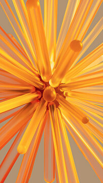 Vertical Burst of Glowing Amber Glass Rods