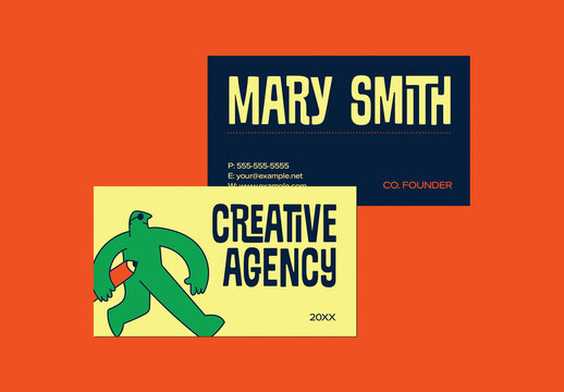 Yellow Green Naive Design Creative Agency Business Card Landscape