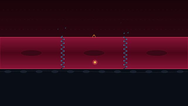 Abstract pixel art game level with red platform and dark background