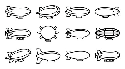 Collection of airship line icons on a white background © masvect
