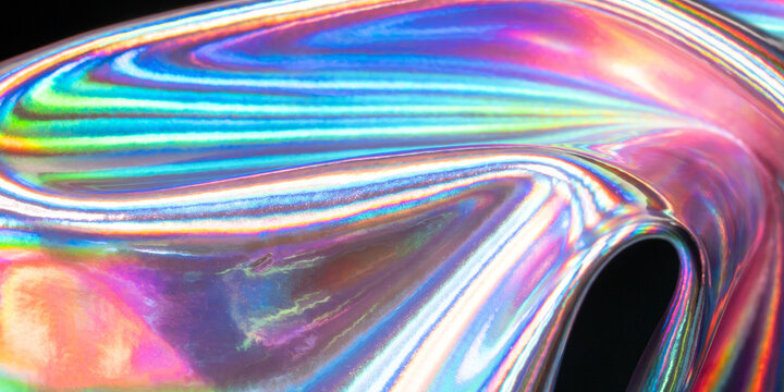 Holographic metal texture with iridescent rainbow reflection