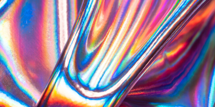 Holographic metal texture with iridescent rainbow reflection