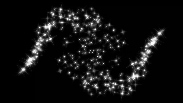 White glitter sparkles trail, stars sparkle line, luxury white glitter sparkles star trail, magic dust and pixie dust path, glowing particle black screen overlay for festive videos. 4k