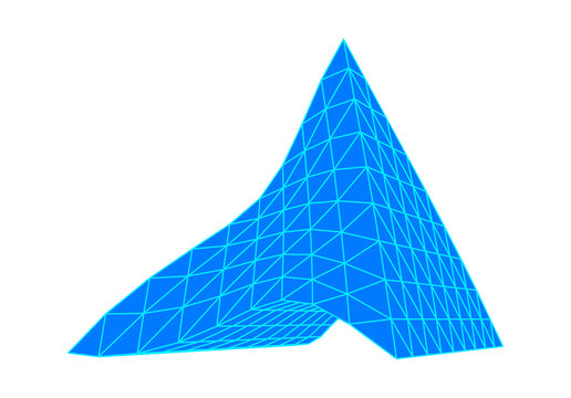 Abstract 3D cyan blue wireframe low poly geometric shape isolated on transparent background in Y2K theme