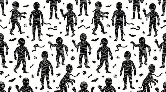 Seamless halloween mummy pattern graphic for spooky background design