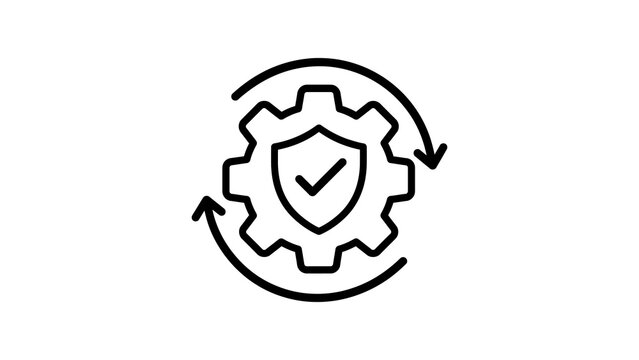 Gear with shield checkmark icon shows secure optimized system maintenance.