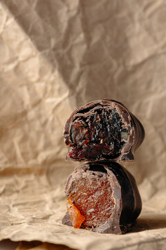Sweet Chocolate with almond on a warm textile