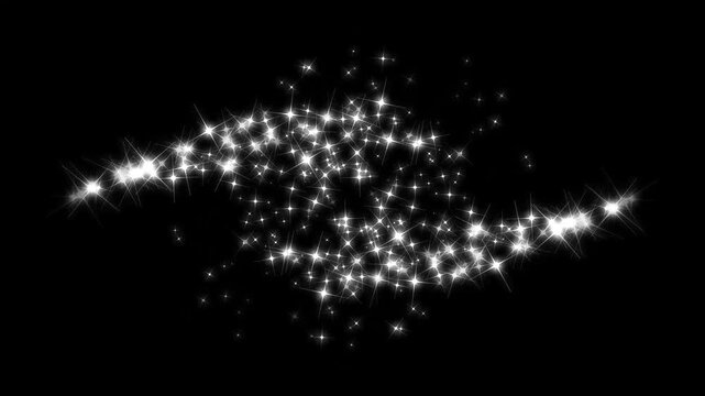 White glitter light trail spiral with magic swirl path, white glittering star dust trail sparkling particles, fairy tail glitter particles sparkling glitter awards black screen. 4K video